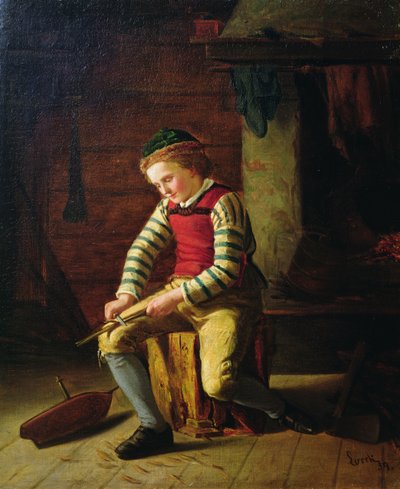 Jongen maakt een houten boot door Carl Julius Lorck