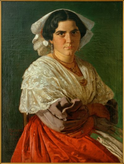 C.L. Jessen, Portret van een Italiaanse vrouw in klederdracht door Carl Ludwig Jessen