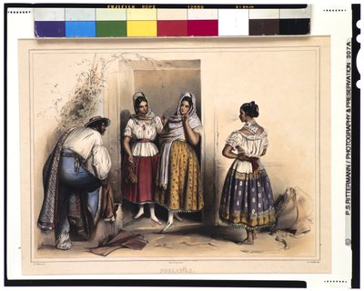 Vrouwen van Puebla, na 1836 (kleur litho) door Carl Nebel