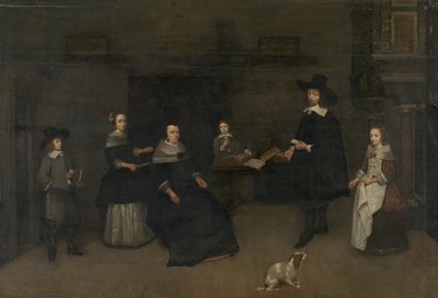 Gezinsscene door Caspar Netscher (attributed to)