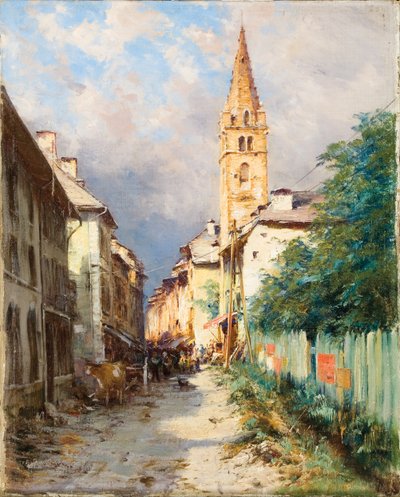 Straat in Barcelonette door Charles Alexandre Bertier