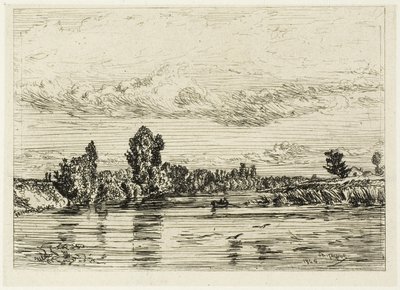 Landschap nabij Asnières door Charles Emile Jacque