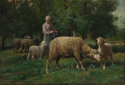 Herderin met Schapen door Charles Emile Jacque