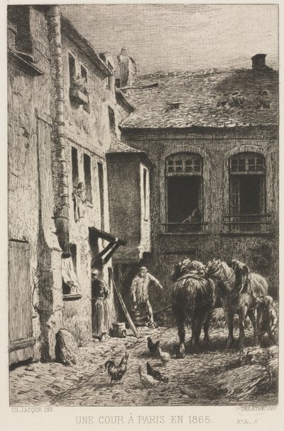 Une Cour à Paris, 1865 door Charles Emile Jacque