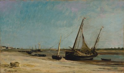 Boten aan de kust bij Étaples door Charles Francois Daubigny