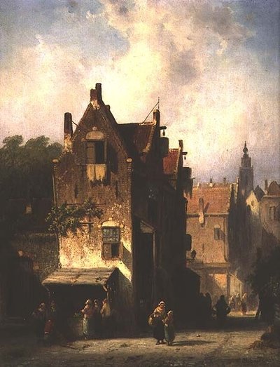 Straatscène met figuren door Charles Henri Joseph Leickert