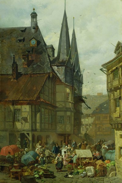 De markt in Wernigerode, 1861 door Charles Hoguet