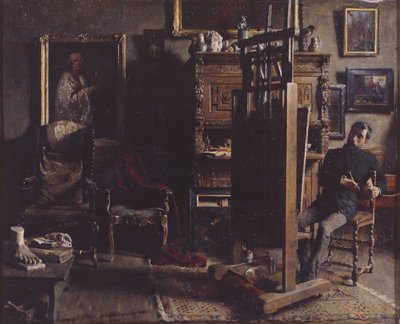 Het atelier van de schilder Jules Lambeaux door Charles Mertens