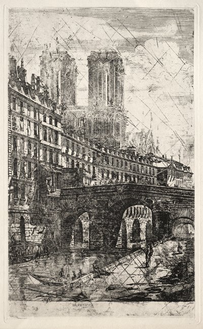 Etsen van Parijs: De Kleine Brug, 1850 door Charles Meryon