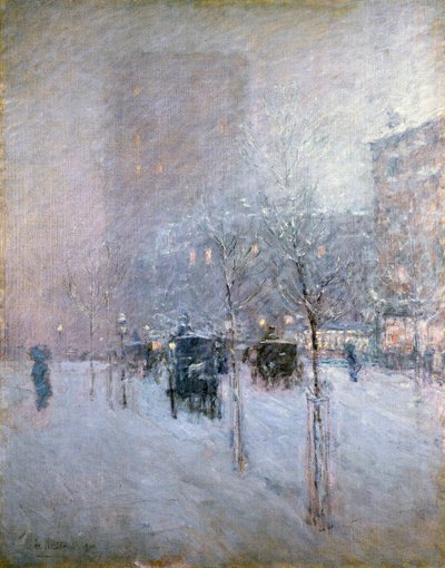 Laat in de middag, New York, winter, 1900 door Childe Hassam