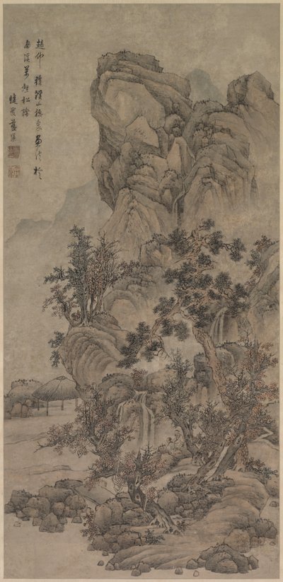 Landschap met figuren door China, Qing dynasty