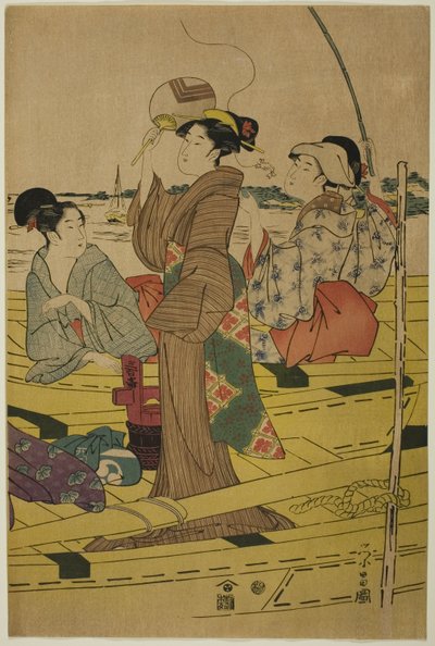 Vrouwen op een Vissersboot door Chokosai Eisho