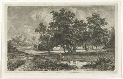 Landschap met boerderij tussen de bomen door Christiaan Immerzeel