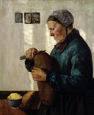 Vrouw die brood snijdt door Christian Krohg