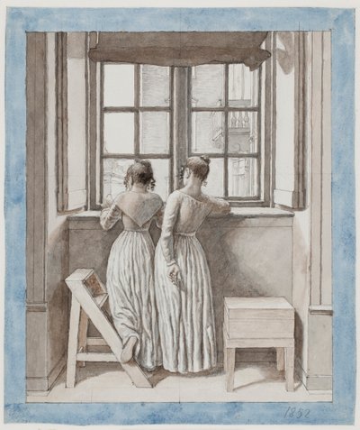 Bij een raam in het atelier van de kunstenaar door Christoffer Wilhelm Eckersberg