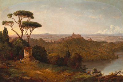 Kasteel Gondolfo, Meer Albano, Italië, 1852. door Christopher Pearse Cranch