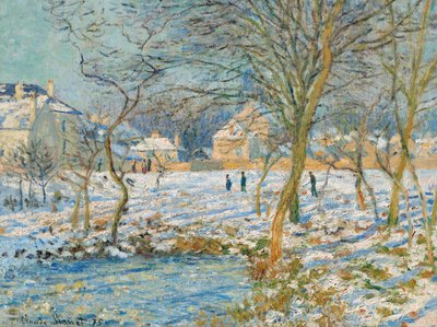 De vijver, sneeuw effect door Claude Monet