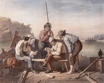 In a Quandry, Mississippi Raftmen Playing Cards door Claude Régnier