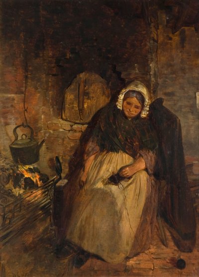 Een oude vrouw in slaap door David Cox the elder