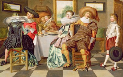 Elegante figuren aan een tafel door Dirck Hals