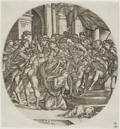 De onthoofding van Sint Catharina door Domenico Campagnola