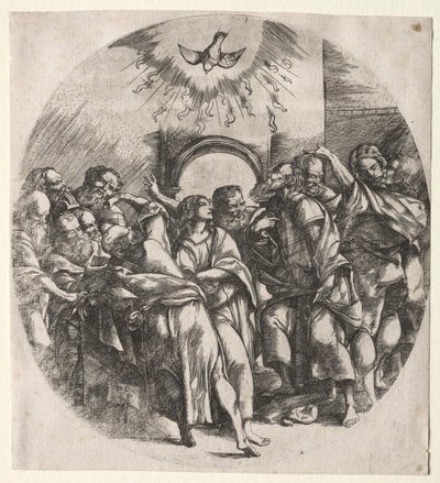 De nederdaling van de Heilige Geest, 1518 door Domenico Campagnola