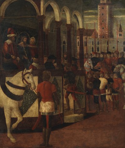 Koning geeft een audiëntie, 1475-1500 door Domenico Morone