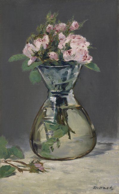 Mossrozen in een vaas, 1882 door Édouard Manet