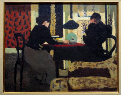 Twee vrouwen onder de lamp door Edouard Vuillard