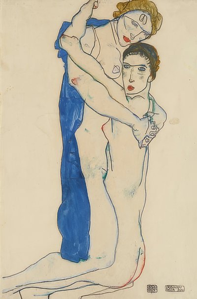 Vriendin, roze-blauw door Egon Schiele