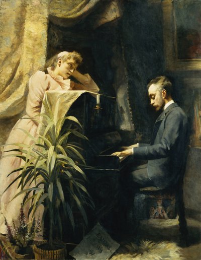 Aan de piano, 1891 door Emma Sparre