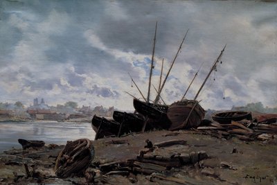 Gestrandde boten in Dieppe door Emmanuel Lansyer