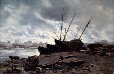 Boten wachten op het tij, 1882 door Emmanuel Lansyer