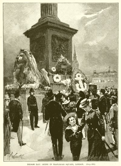 Nelson Dag: Scène op Trafalgar Square, Londen door English School