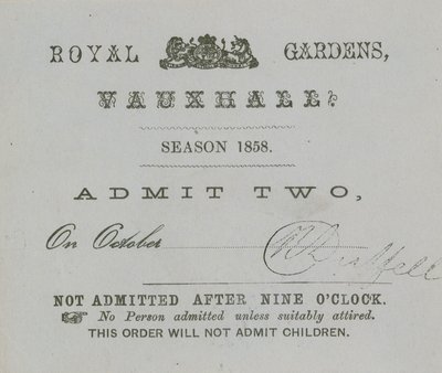 Seizoenkaart, Vauxhall Gardens, Londen door English School