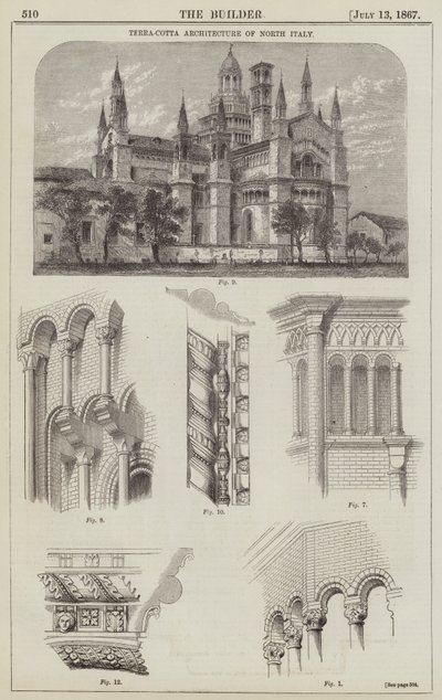 Terra-Cotta Architectuur van Noord-Italië (gravure) door English School