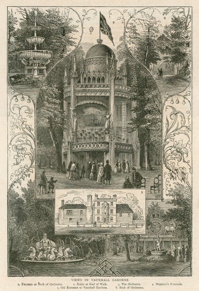 Zichten in Vauxhall Gardens, Londen door English School