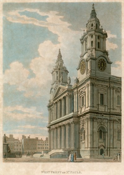 Westelijke voorzijde van St Pauls Kathedraal, Londen door English School