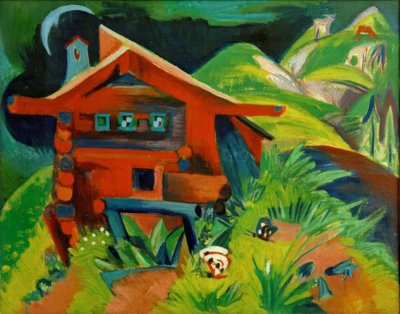 Alpenhut; Rood alpenhuis door Ernst Ludwig Kirchner