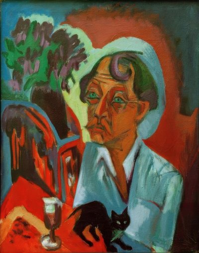 De schilder Stirner met kat door Ernst Ludwig Kirchner