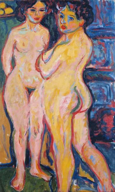 Naakten bij de kachel door Ernst Ludwig Kirchner