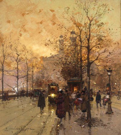 Figuren op een Parijse straat door Eugene Galien Laloue