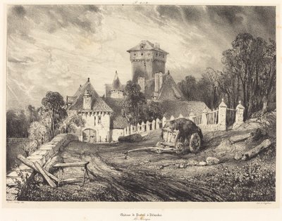 Kasteel van Pesteil in Polminhac door Eugene Isabey