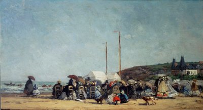 Het strand van Trouville door Eugene Louis Boudin