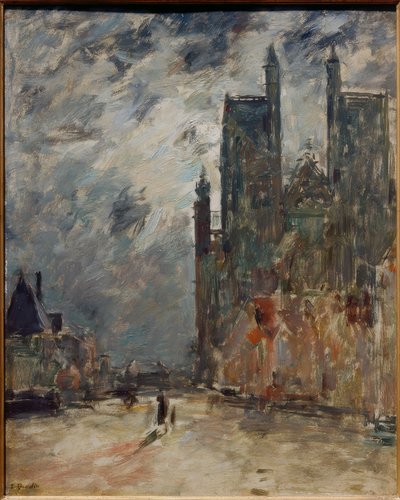 Kerk van Abbeville bij nacht door Eugene Louis Boudin