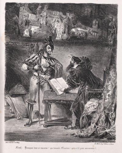 Illustraties voor Faust: Mefistofeles bezoekt Faust door Eugène Delacroix