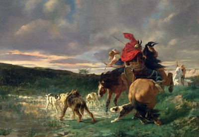 Merovingen die een Wilde Hond Aanvallen door Evariste Vital Luminais