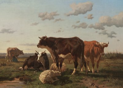 Vee en schapen in een landschap, 1850 door F. Jurnet