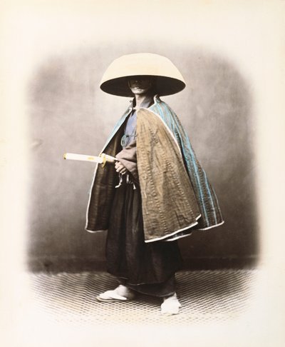 Een Japanse samoerai in traditionele kleding, ca. 1868 door Felice Beato