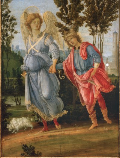 Tobias met de engel door Filippino Lippi